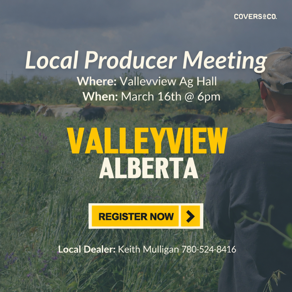 Join us for a Local Producer Meeting in Valleyview hosted by Covers & Co. This evening is a chance for local producers to connect, share experiences, and talk through practical ways cover crops can fit into real farm operations.

Keegan Miller with Covers & Co. will lead the discussion, drawing on field experience working with producers across Western Canada. Keegan will cover how different cover crop blends can support soil health, extend grazing opportunities, improve water infiltration, and help build more resilient cropping systems. The discussion will focus on practical applications, what has worked in the field, and lessons learned from producers already integrating covers into their rotations.

This is a relaxed, producer-focused meeting with plenty of time for questions and conversation. Whether you’re already using cover crops or just starting to explore the idea, it’s a good opportunity to learn from others and talk through what could work on your farm.