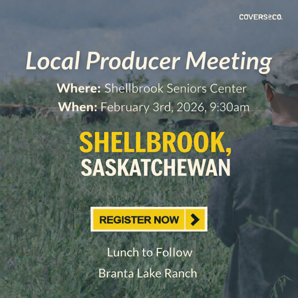 Join local producers for a focused discussion on cover cropping and how it can fit into real-world operations. Chance Rothwell, Territory Manager with Covers & Co., will walk through practical cover crop use cases, grazing strategies, and what’s working on farms across the region.

You’ll also hear from Humaterra on their product offerings, as well as Shellbrook Co-op, who will share information on their products and services available to local producers.

This meeting is designed to be straightforward and useful, with time for questions, discussion, and learning from each other’s experiences. Lunch will follow.