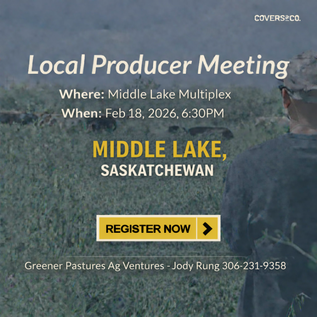 Join local producers for an evening discussion on cover crops and practical soil management strategies at the Local Producer Meeting in Middle Lake.

The session will be led by Chance Rothwell, North Saskatchewan Territory Manager with Covers & Co, who works directly with producers across the region on cover crop planning, species selection, and real-world implementation. Chance will share insights from on-farm experience, regional successes, and common challenges producers face when integrating cover crops into their operations.

This meeting is focused on practical, field-tested conversations — what’s working, what isn’t, and how cover crops can fit into Western Canadian cropping systems. Expect open discussion, producer questions, and straightforward talk around improving soil function, managing residue, and building resilience without overcomplicating your farm plan.

Whether you’re new to cover crops or already experimenting, this is a chance to connect with other producers, ask questions, and take away ideas you can actually use.