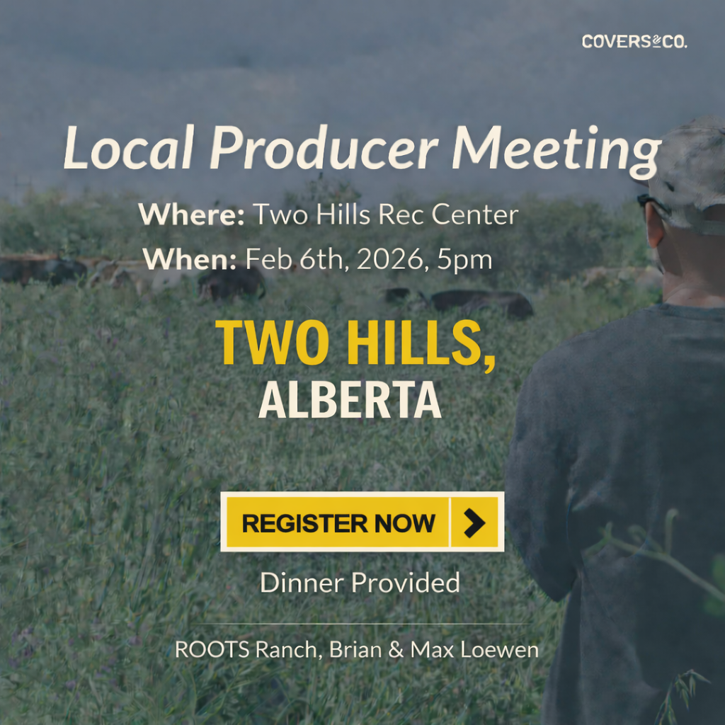 Join us for a local producer meeting in Two Hills focused on practical, on-farm approaches to soil health, grazing, and new technology being used across Western Canada. This evening is built around real experience, applied research, and open producer discussion.

Keegan Miller will kick things off with a practical look at cover crops, soil function, and how producers are using diversity to improve resilience and profitability in their systems.
Lance Ouellette, Research Scientist with LARA, will walk through OFCAF funding, outlining available programs, eligible practices, and how producers can access funding to support on-farm projects.
Wrapping up the night, Nick Kunec, a local producer, will share his firsthand experience using virtual fencing on his operation — what’s working, what surprised him, and how it’s changed his grazing management.

Dinner is provided, with plenty of time for questions, discussion, and connecting with other local producers.